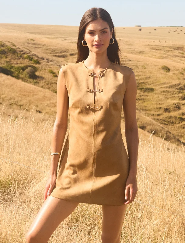 Everyday Dress with Breathable Linen - cotton Blend for Summer Clover Snaffle Detail Mini Dress Suede Everyday Dress with Breathable Linen - cotton Blend for Summer Clover Snaffle Detail Mini Dress Suede
