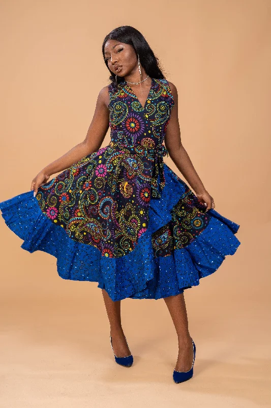 Mini dresses with button - down fronts Brenda Ankara Wrap Dress | Blue African Print Mini dresses with button - down fronts Brenda Ankara Wrap Dress | Blue African Print