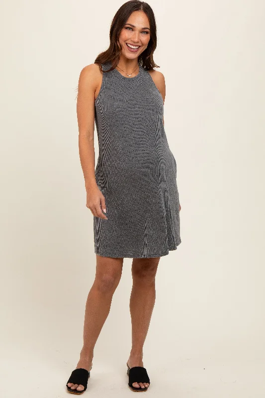 Maternity dress for a baby's baptism Charcoal Ribbed Sleeveless Pocketed Maternity Dress Maternity dress for a baby's baptism Charcoal Ribbed Sleeveless Pocketed Maternity Dress