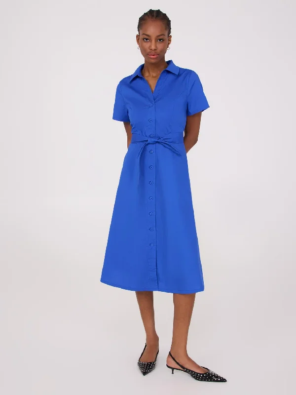  Midi Cotton Shirt Dress With Side Pockets