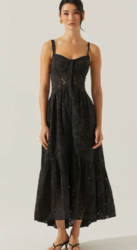 Mini dresses with cold - shoulder designs Yamila Black Eyelet Maxi Dress by ASTR the Label Mini dresses with cold - shoulder designs Yamila Black Eyelet Maxi Dress by ASTR the Label