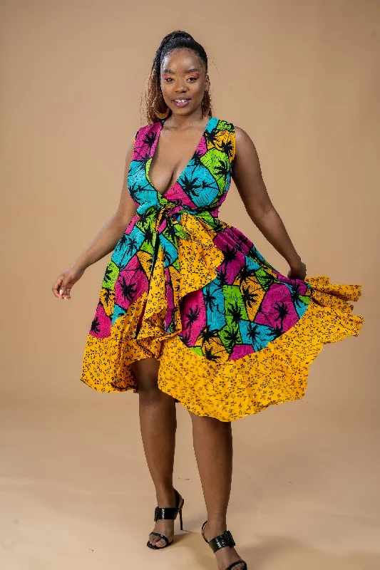 Mini dresses with keyhole necklines Bisi Ankara Wrap Dress | African Print