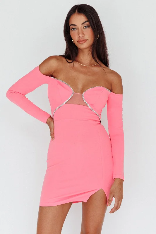 Mini dresses with high - low hems for a modern twist A-List Diamante Trim Long Sleeve Mini Dress Hot Pink Mini dresses with high - low hems for a modern twist A-List Diamante Trim Long Sleeve Mini Dress Hot Pink