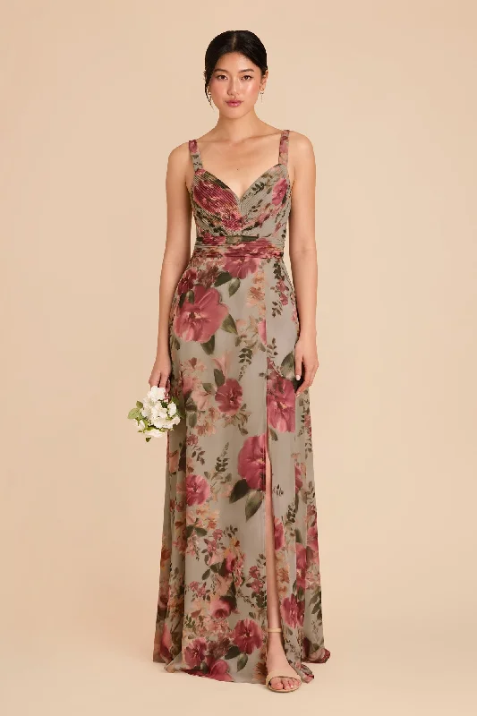 Maternity dress for a baby's first visit to the botanic garden Deborah Chiffon Dress - Silver Sage Painted Botanics