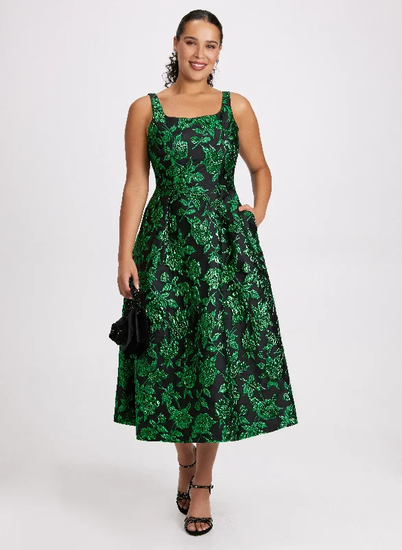 Midi dresses with metallic threads for a glamorous evening event Metallic Jacquard Dress
