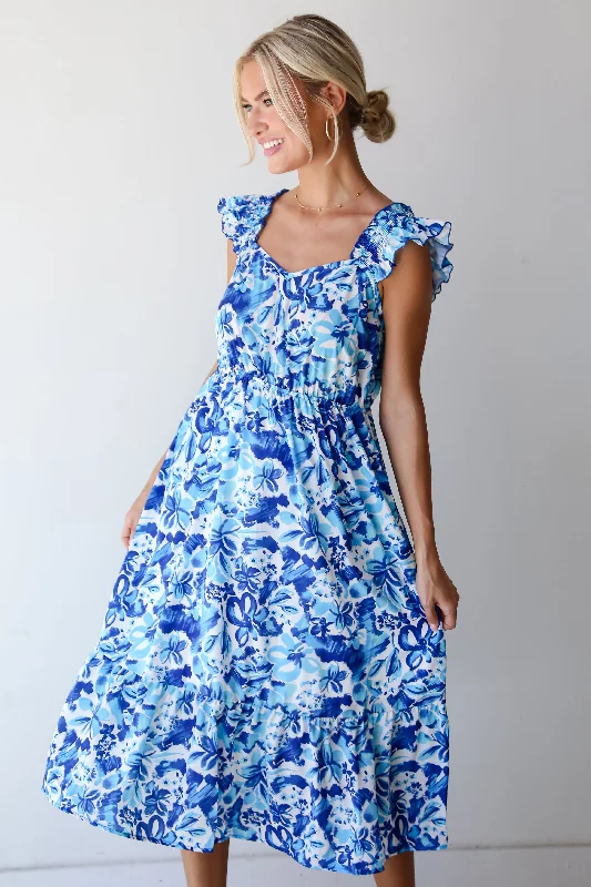 Velvet midi dresses in jewel tones for a glamorous winter event FINAL SALE - Sweetest Life Blue Floral Midi Dress Velvet midi dresses in jewel tones for a glamorous winter event FINAL SALE - Sweetest Life Blue Floral Midi Dress