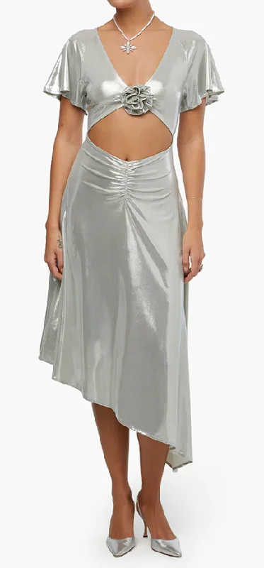 Mini dresses with fringe for a bohemian style We Wore What Metallic Asymmetrical Dress Mini dresses with fringe for a bohemian style We Wore What Metallic Asymmetrical Dress