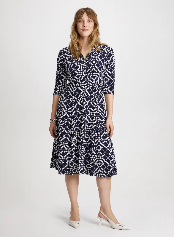 Midi dresses with satin - finish fabrics for a luxurious feel Geometric Print Shirt Dress Midi dresses with satin - finish fabrics for a luxurious feel Geometric Print Shirt Dress