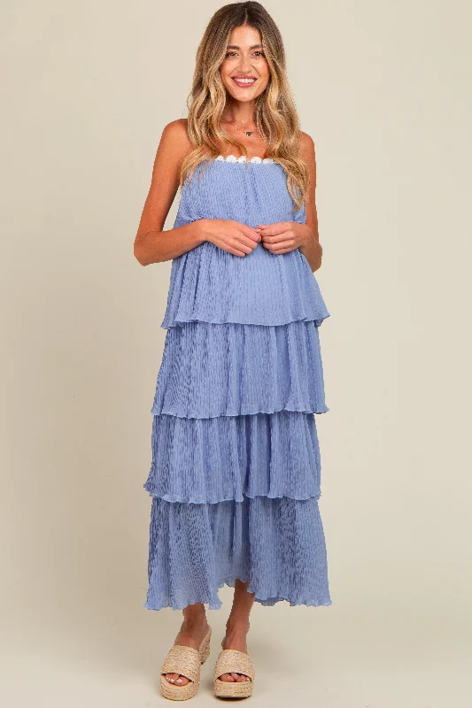 Maternity lace dress for a romantic look Periwinkle Ruffle Tiered Maternity Maxi Dress Maternity lace dress for a romantic look Periwinkle Ruffle Tiered Maternity Maxi Dress