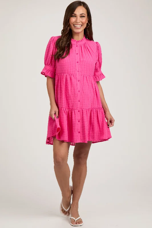 Maternity wrap dress with adjustable belt Fuchsia Buttoned Down Short Sleeve Maternity Dress Maternity wrap dress with adjustable belt Fuchsia Buttoned Down Short Sleeve Maternity Dress