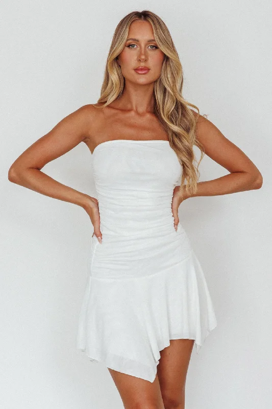 Mini dresses with pleated skirts for a classic look Modern Muse Asymmetrical Hem Mini Dress White Mini dresses with pleated skirts for a classic look Modern Muse Asymmetrical Hem Mini Dress White