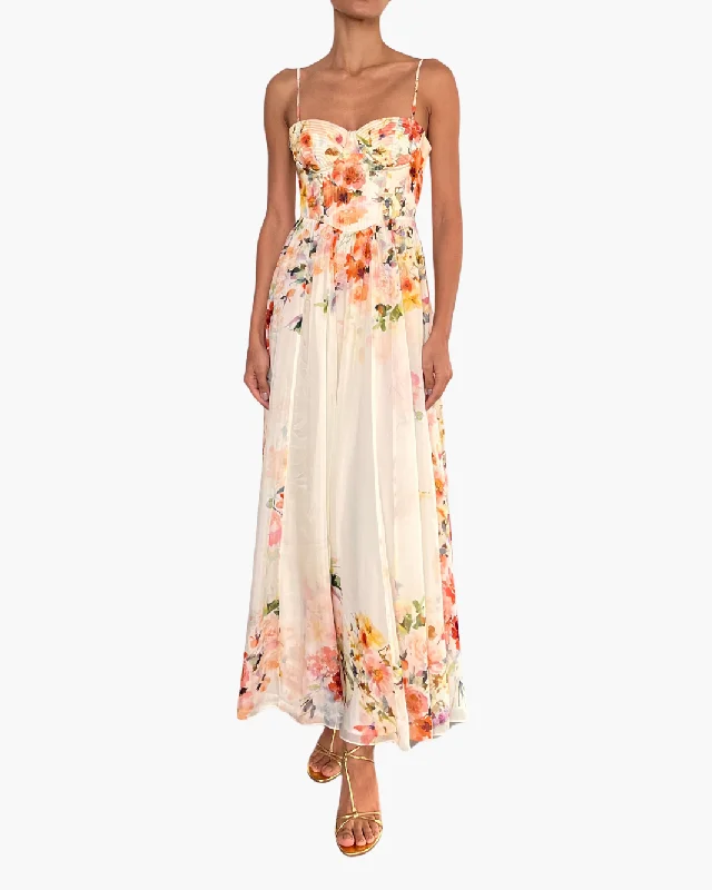  CORSETTED LONG DRESS IN IVORY FLORAL