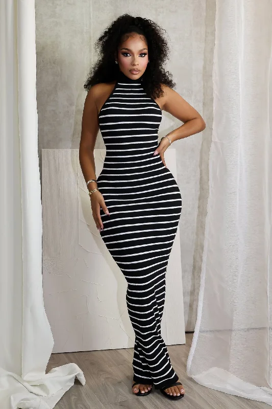  Verona Stripe Mock Neck Maxi Dress