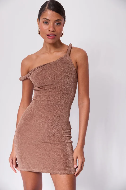 Mini dresses with one - shoulder designs Short Poppy Dress Taupe
