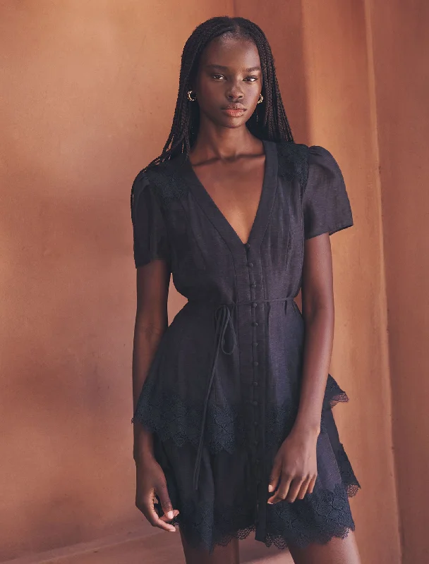 Everyday Dress with Keyhole Back for a Stylish Detail​ Emmy Lace Trim Mini Dress