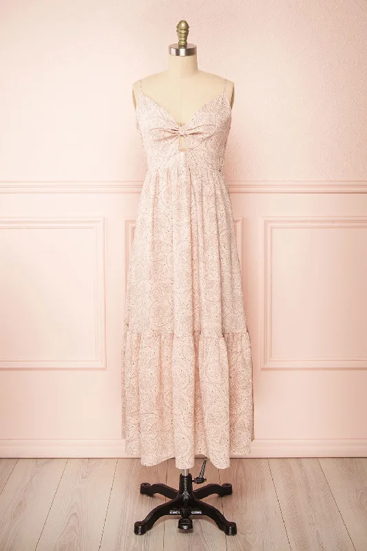 Midi dresses with off - the - shoulder necklines for a flirty look Ting | Pink Paisley Maxi Dress Midi dresses with off - the - shoulder necklines for a flirty look Ting | Pink Paisley Maxi Dress