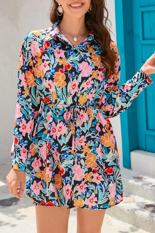 Midi dresses with bow accents for a sweet and charming look Floral Buttoned Collared Long Sleeve Dress Midi dresses with bow accents for a sweet and charming look Floral Buttoned Collared Long Sleeve Dress