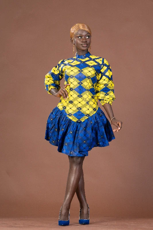 Mini dresses with tassel accents for a fun touch Ana Ankara Mini Dress | Yellow and Blue African Print Mini dresses with tassel accents for a fun touch Ana Ankara Mini Dress | Yellow and Blue African Print