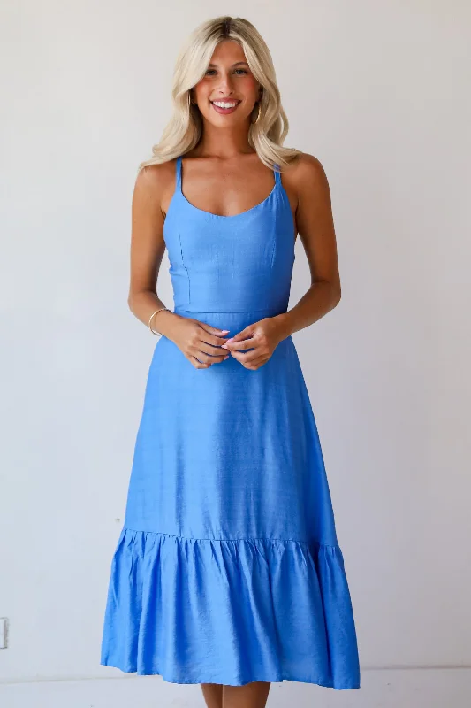 Midi dresses with cold - shoulder cutouts for a trendy style FINAL SALE - Cutest Spirit Blue Midi Dress Midi dresses with cold - shoulder cutouts for a trendy style FINAL SALE - Cutest Spirit Blue Midi Dress