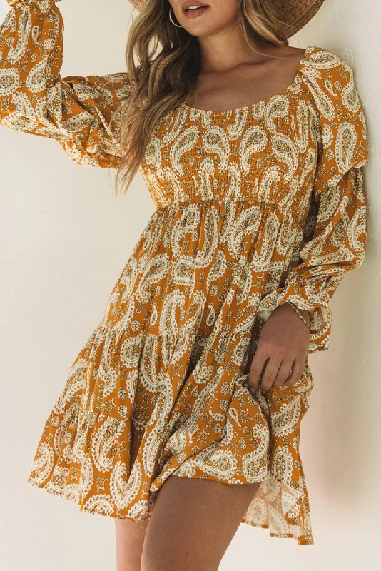Midi dresses with cotton - blend materials for everyday comfort Paisley Long Sleeve Tiered Dress Midi dresses with cotton - blend materials for everyday comfort Paisley Long Sleeve Tiered Dress
