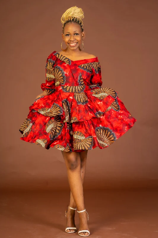 Mini dresses with empire waists for a flattering fit Alex Ankara Short Midi Dress | Red African Print Mini dresses with empire waists for a flattering fit Alex Ankara Short Midi Dress | Red African Print