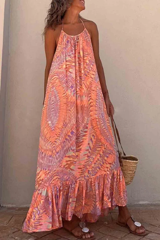 Midi dresses with mesh inserts for a trendy and breathable option Abstract Halterneck Ruffle Maxi Dress Midi dresses with mesh inserts for a trendy and breathable option Abstract Halterneck Ruffle Maxi Dress