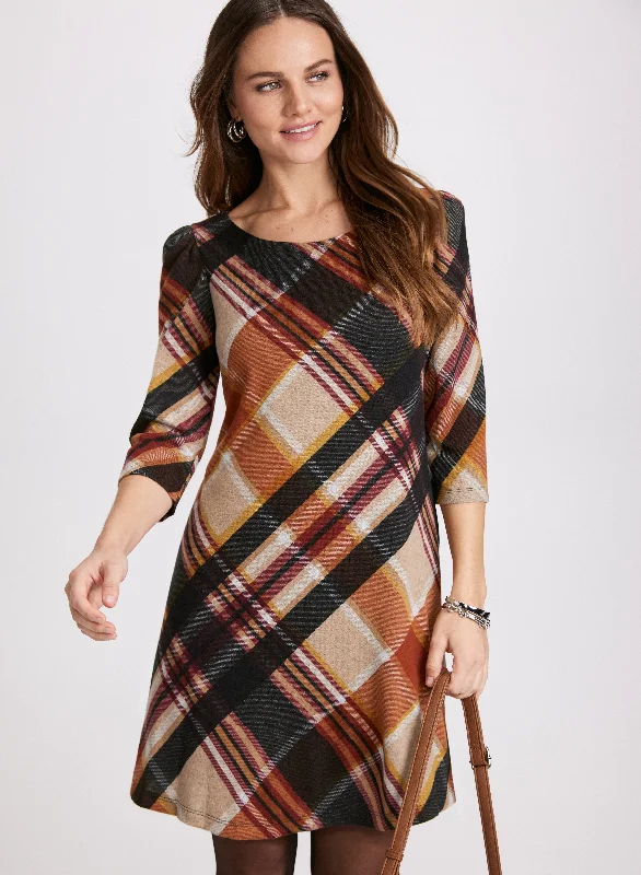 Midi dresses with side slits for a sexy and elegant appearance Plaid Print A-Line Dress Midi dresses with side slits for a sexy and elegant appearance Plaid Print A-Line Dress