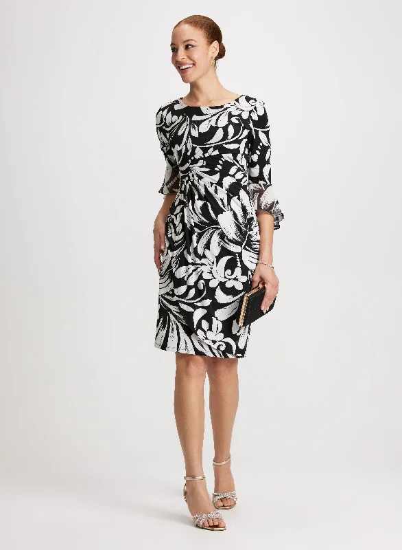 Midi dresses with empire waists for a flattering maternity option Leaf Print Sheath Dress Midi dresses with empire waists for a flattering maternity option Leaf Print Sheath Dress