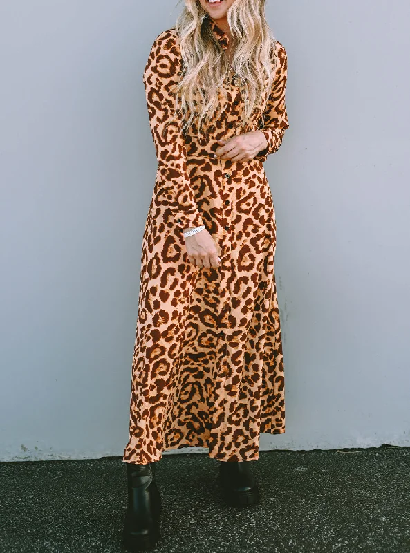 Midi dresses with ruffled hems for a romantic date night Leopard Long Sleeve Maxi Dress Midi dresses with ruffled hems for a romantic date night Leopard Long Sleeve Maxi Dress