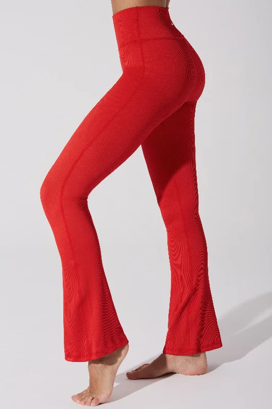 women tights with a textured surface for a unique feelEvana Flare Ribbed Legging - Savvy Red women tights with a textured surface for a unique feelEvana Flare Ribbed Legging - Savvy Red
