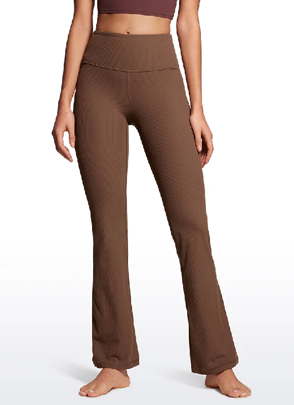 women tights with a textured surface for a unique feelRibbed High Waist Pocket Flare Leggings 31" women tights with a textured surface for a unique feelRibbed High Waist Pocket Flare Leggings 31"