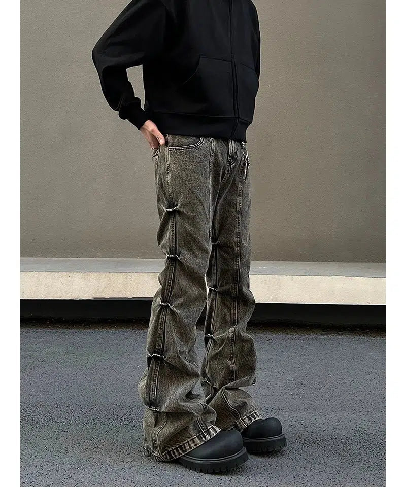 Cargo women jeans with multiple pockets for added functionalityWashed Pleated Gray Straight-leg Jeans Cargo women jeans with multiple pockets for added functionalityWashed Pleated Gray Straight-leg Jeans