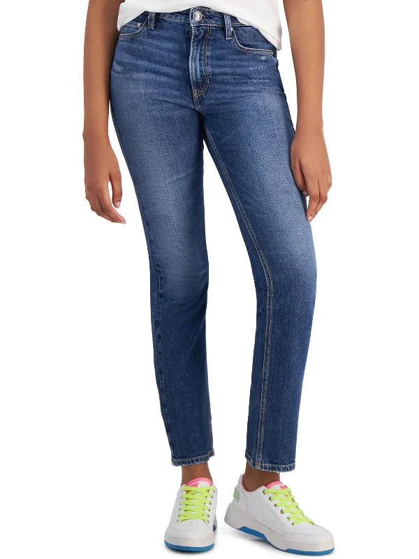 Acid - wash women jeans with a retro finishWomens Cotton Dark Wash Straight Leg Jeans Acid - wash women jeans with a retro finishWomens Cotton Dark Wash Straight Leg Jeans