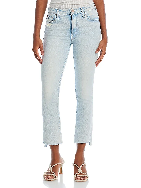 High - rise flare women jeans for a 70s - inspired lookWomens Frayed Hem Denim Cropped Jeans High - rise flare women jeans for a 70s - inspired lookWomens Frayed Hem Denim Cropped Jeans