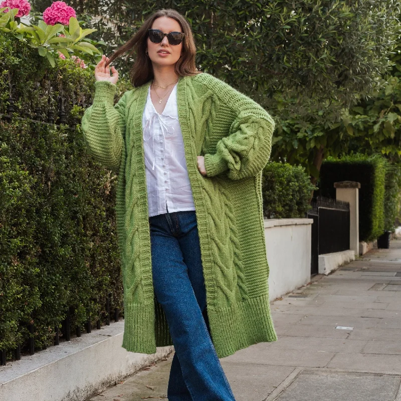 button down women cardigan with vintage buttonsAlex Cable Longline Balloon Sleeve Cardigan - Green button down women cardigan with vintage buttonsAlex Cable Longline Balloon Sleeve Cardigan - Green