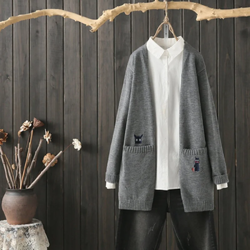long length women cardigan with side slitsBabakud Loose Casual Embroidered Knitted Cardigans long length women cardigan with side slitsBabakud Loose Casual Embroidered Knitted Cardigans