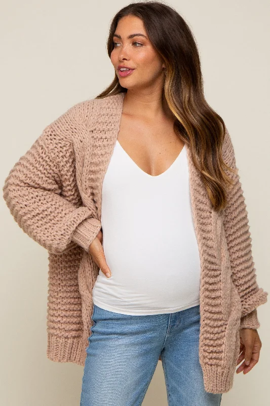 plus size women cardigan for comfortable layeringBeige Chunky Knit Maternity Cardigan plus size women cardigan for comfortable layeringBeige Chunky Knit Maternity Cardigan