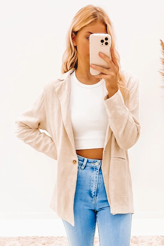 Double - Breasted Women's Leather Blazers in Taupe for an Edgy LookBella Blazer Natural Double - Breasted Women's Leather Blazers in Taupe for an Edgy LookBella Blazer Natural