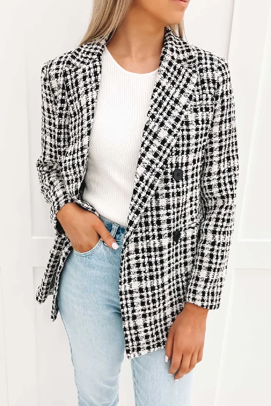 Double - Breasted Women's Polyester Blazers in Bright Colors for a Fun StyleBillie Blazer Black White Double - Breasted Women's Polyester Blazers in Bright Colors for a Fun StyleBillie Blazer Black White