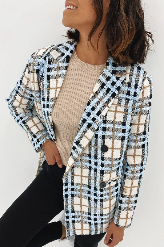 Oversized Women's Checkered Blazers in Black and White for a Trendy StyleBillie Blazer Blue Oversized Women's Checkered Blazers in Black and White for a Trendy StyleBillie Blazer Blue