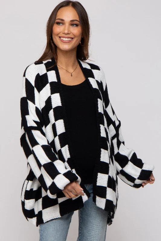lightweight women cardigan for spring and fallBlack Checkered Print Oversized Maternity Cardigan lightweight women cardigan for spring and fallBlack Checkered Print Oversized Maternity Cardigan