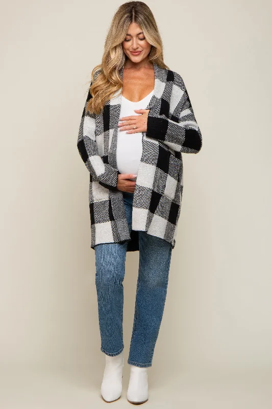 hand knitted women cardigan with artisanal charmBlack Plaid Shawl Maternity Cardigan hand knitted women cardigan with artisanal charmBlack Plaid Shawl Maternity Cardigan