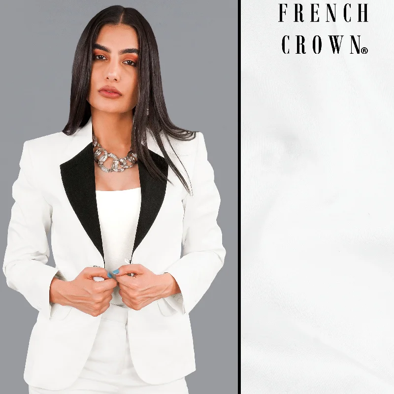 Oversized Women's Checkered Blazers in Black and White for a Trendy StyleBright White with Black Patch Collar Premium Cotton Women's Blazer Oversized Women's Checkered Blazers in Black and White for a Trendy StyleBright White with Black Patch Collar Premium Cotton Women's Blazer