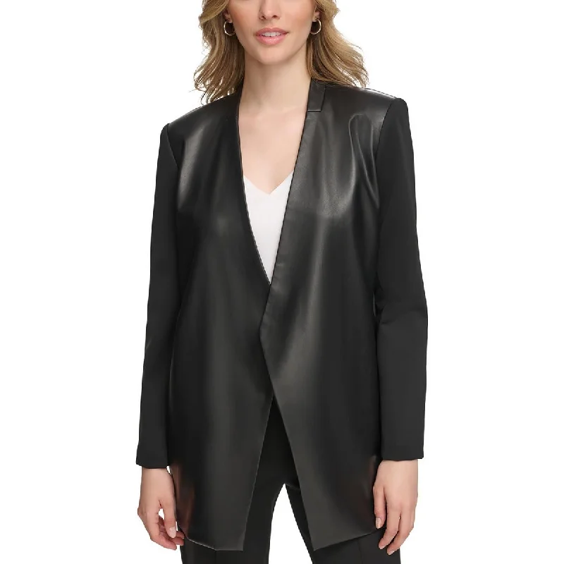 Single - Breasted Women's Corduroy Blazers in Mustard Yellow for an Autumn VibeCalvin Klein Womens Faux Leather Open-Front Blazer Single - Breasted Women's Corduroy Blazers in Mustard Yellow for an Autumn VibeCalvin Klein Womens Faux Leather Open-Front Blazer