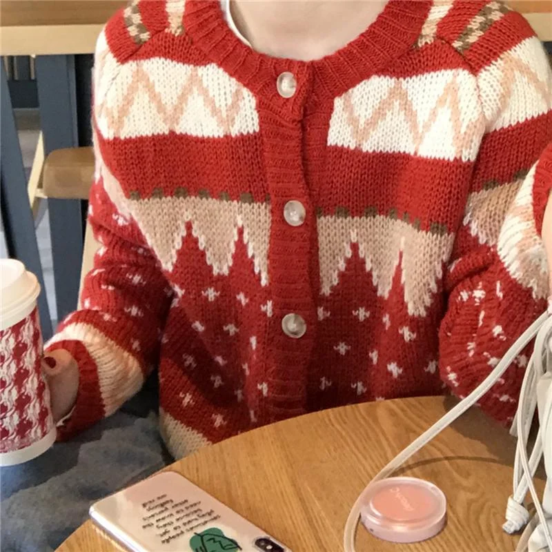 organic cotton women cardigan for an eco - friendly choiceChristmas Retro All-match Thick Cardigan Sweater organic cotton women cardigan for an eco - friendly choiceChristmas Retro All-match Thick Cardigan Sweater