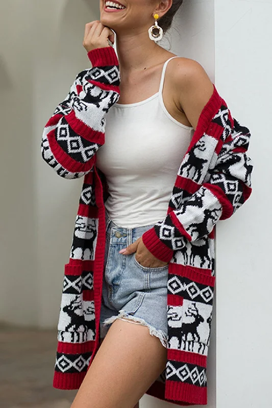 cropped women cardigan to pair with high - waisted jeansChristmas Snowflake Deer Mid-length Cardigan cropped women cardigan to pair with high - waisted jeansChristmas Snowflake Deer Mid-length Cardigan