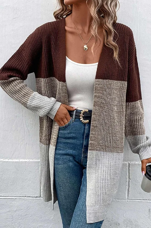 organic cotton women cardigan for an eco - friendly choiceColor Contrast Long Open Front Cardigan organic cotton women cardigan for an eco - friendly choiceColor Contrast Long Open Front Cardigan