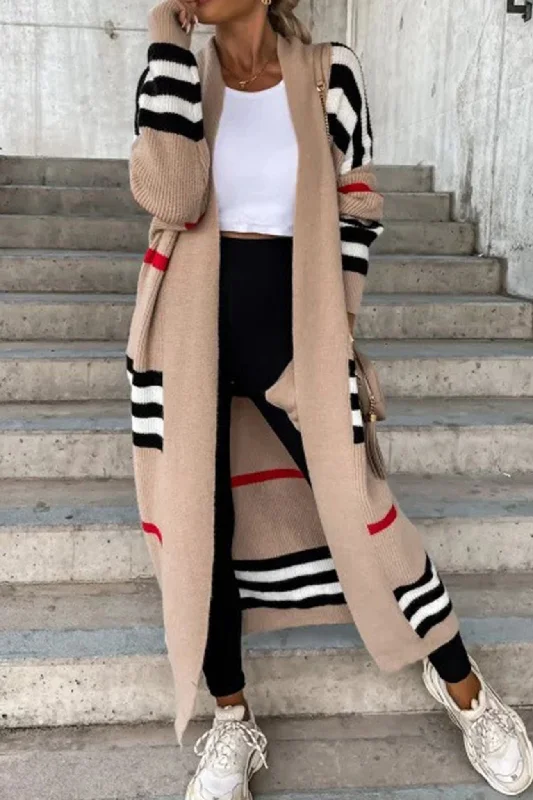 organic cotton women cardigan for an eco - friendly choiceContrast Striped Open Front Cardigan organic cotton women cardigan for an eco - friendly choiceContrast Striped Open Front Cardigan