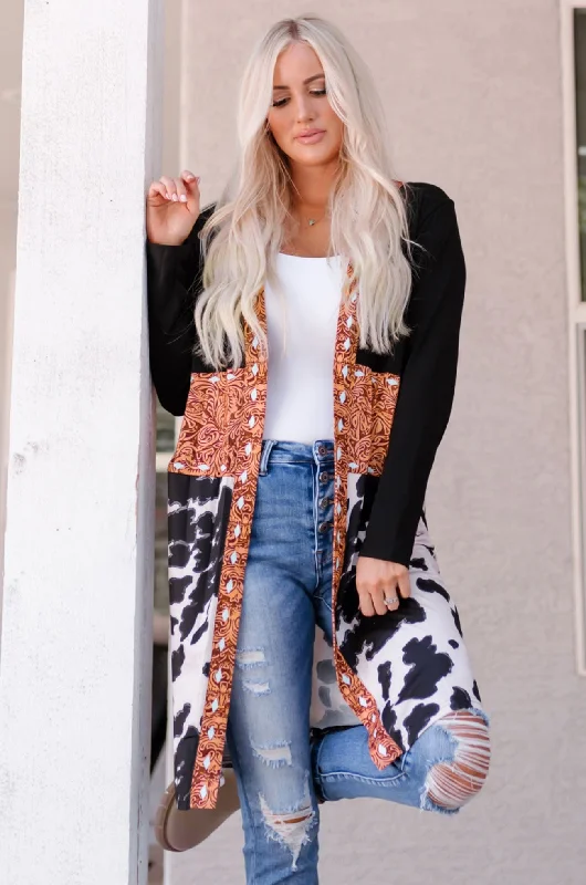 cashmere blend women cardigan for a luxurious feelCow Print Patchwork Open Front Cardigan cashmere blend women cardigan for a luxurious feelCow Print Patchwork Open Front Cardigan
