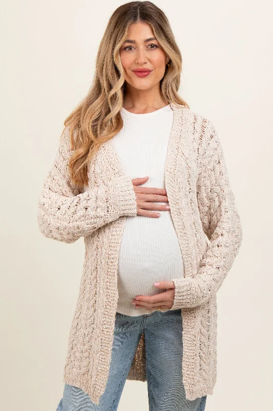 v neck women cardigan to elongate the necklineCream Knit Maternity Cardigan
